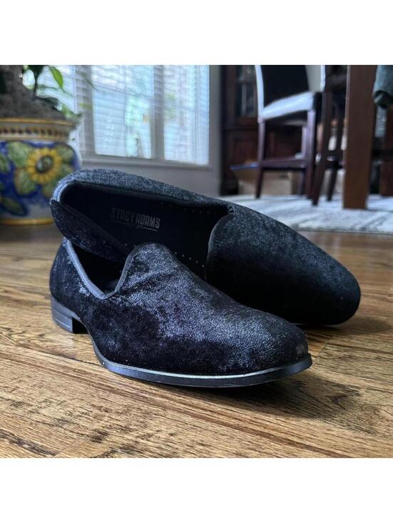 ? Stacy Adams Savian Black Velvet Smoking Slippers Loafers